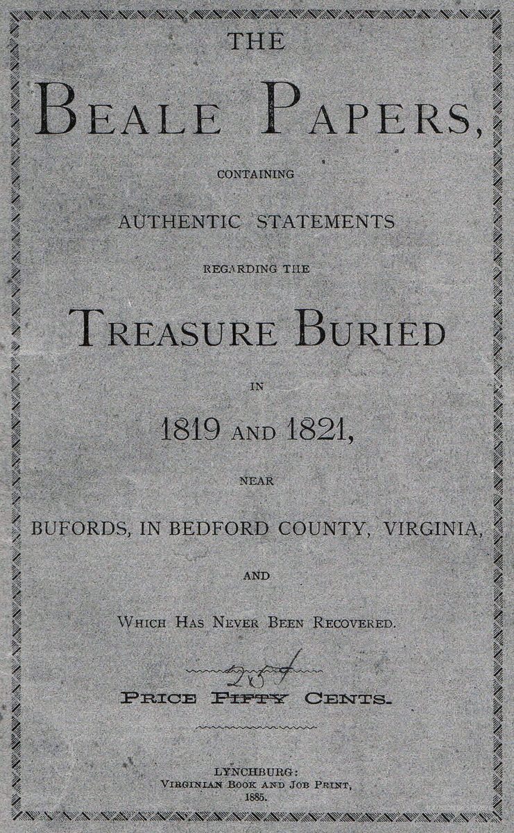 The cover of the 1885 pamphlet The Beale Papers